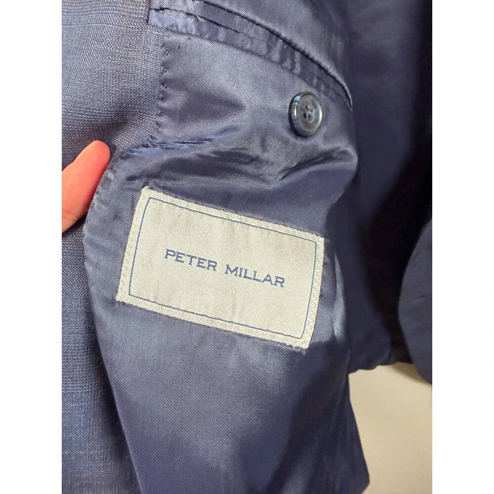 Peter Millar Wool Blazer Size 48 R Blue Plaid Career Professional Business Work